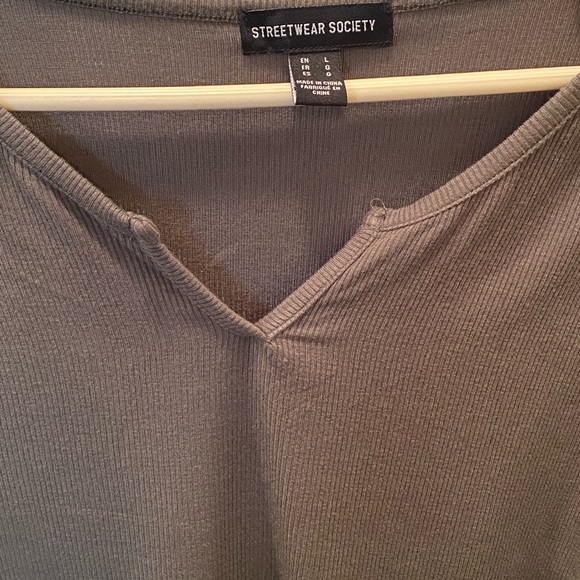 Urban Planet Dark Green Ribbed V-Neck Long Sleeve - Picture 2 of 3